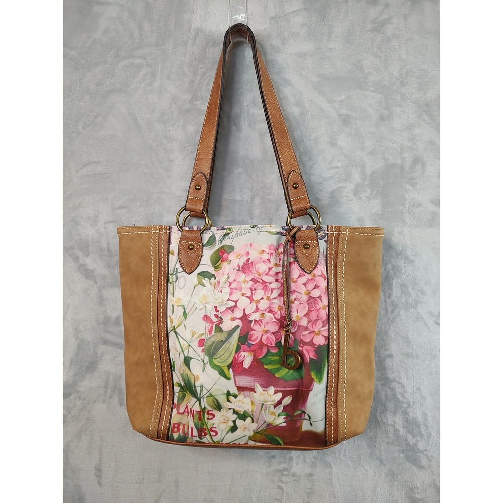 BOC Born Concept Floral Tote Bag‎ and Wallet Set Brown Tan Pink Botanical Vinyl